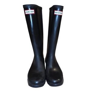 Hunter Huntress Black Matte Rain Boots Wide Calf Equestrian Field 8 Gorpcore